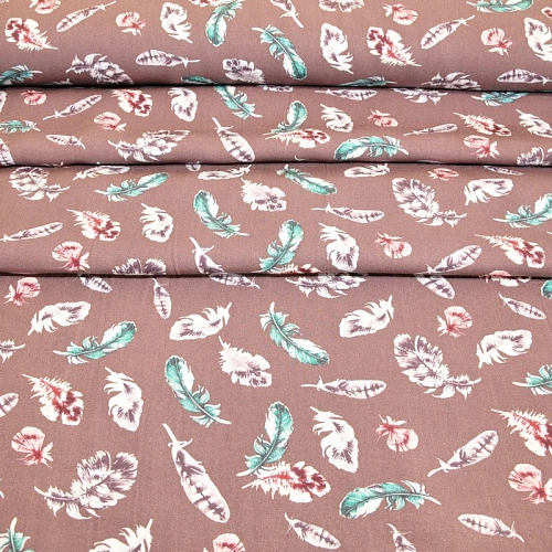 Штапель "Твил" "Перья на пыльно фиолетовом фоне"