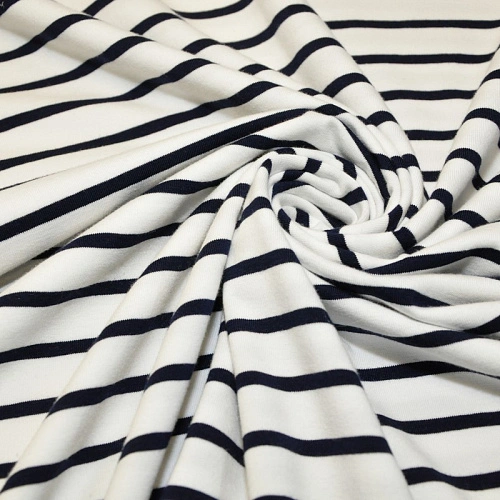 Кулирная гладь "Тельняшка" "2см-0,5см молочный +т.синий"