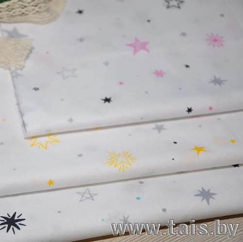 Ткань х/б плательная (звезды розовые)