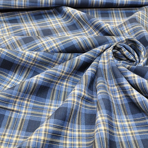 Костюмная ткань Полушерсть клетка (индиго 2)