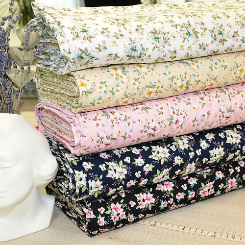 Штапель принт 23 цветочки на белом  фоне