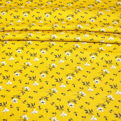 Штапель "Твил"  Цветочек на фоне горчице