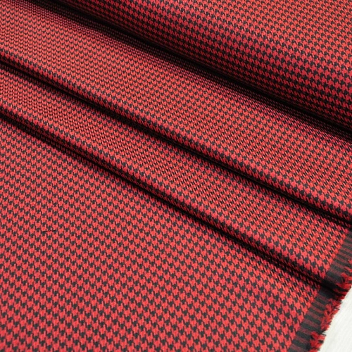 Костюмная ткань Гусиная лапка полушерсть (красный)