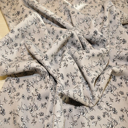 Штапель "Твил" Мелкий цветочек на сером фоне