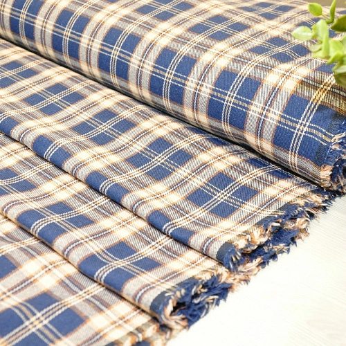 Ткань рубашечная фланель в клетку (синий +бежевый)