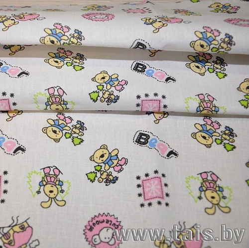Ткань х/б для постельного белья "Медведи на белом фоне"