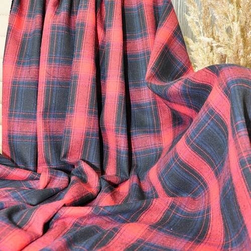 Ткань рубашечная фланель в клетку (красный)