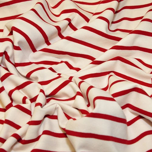 Кулирная гладь "Тельняшка" "2см-0,5см белый +вишня"