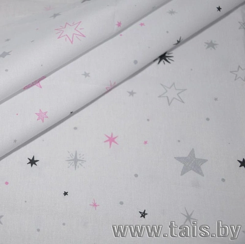 Ткань х/б плательная (звезды розовые)