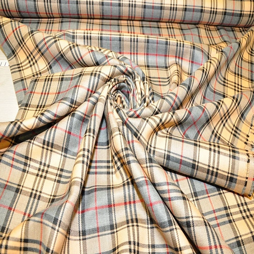 Костюмная ткань Полушерсть клетка (бежевый+серый)