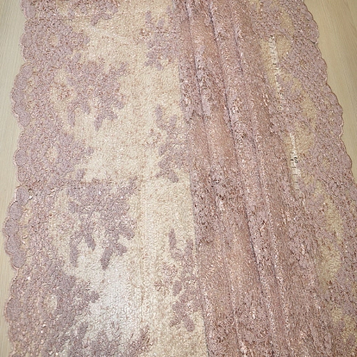 Вышивка на сетке с пайетками "Скарлет" (пыльно-фиолетовый)