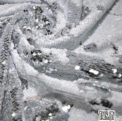 Пайеточная ткань двухцветная чешуя (белый с серебром)