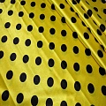 Атлас тонкий принт (желтый фон черный горох 2,5 см)