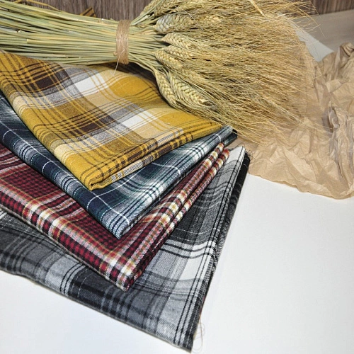 Ткань рубашечная фланель в клетку (горчица)