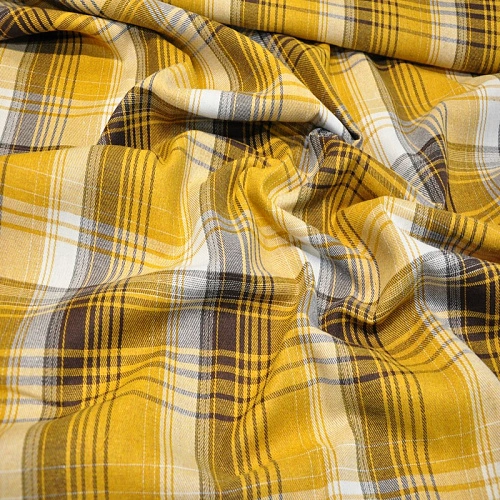 Ткань рубашечная фланель в клетку (горчица)