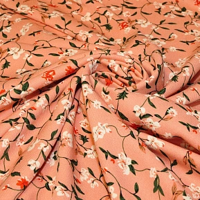 Штапель "Твил" " Цветочки на персиковом фоне