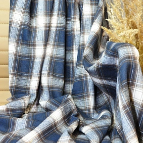 Ткань рубашечная фланель в клетку (синий+коричневый)