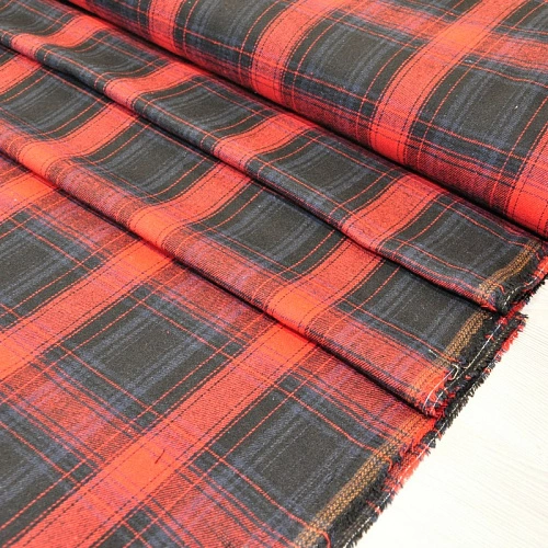 Ткань рубашечная фланель в клетку (красный)