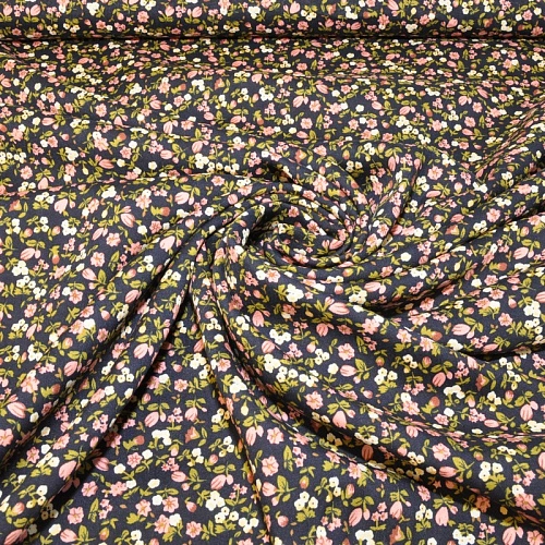 Штапель принт "Мелкий цветочек на синем фоне"