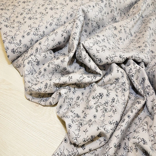 Штапель "Твил" Мелкий цветочек на сером фоне