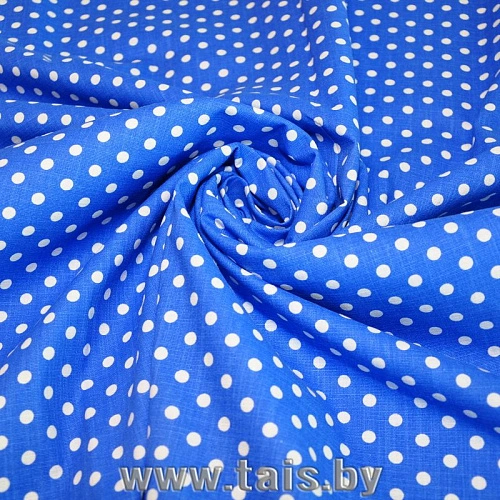 Хлопок принт "Мелкий горох на голубом фоне"