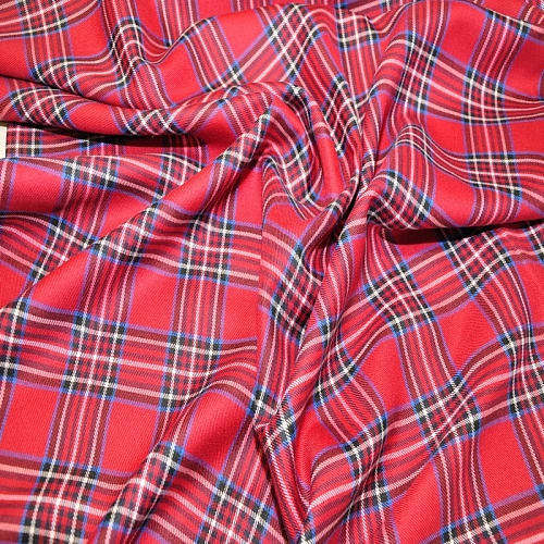 Костюмная ткань Полушерсть клетка (красный с черным)