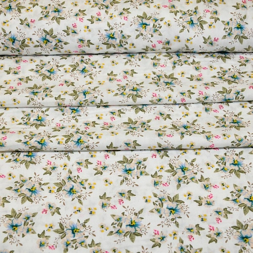 Штапель принт 23 цветочки на белом  фоне