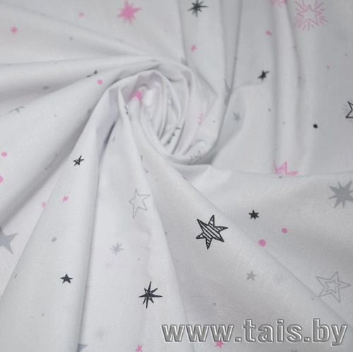 Ткань х/б плательная (звезды розовые)