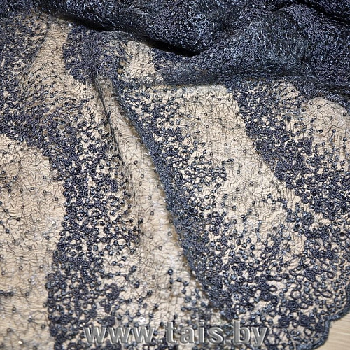 Вышивка на сетке с пайетками "Волна" (графит)