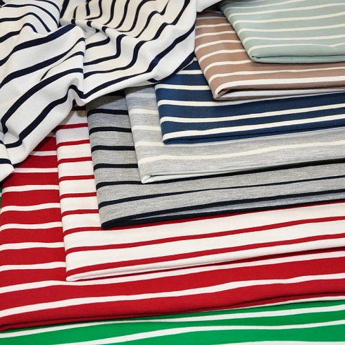 Кулирная гладь "Тельняшка" "2см-0,5см белый +вишня"