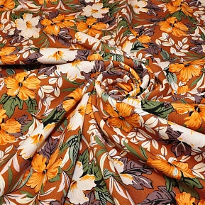 Штапель "Твил" "Лилии на теракотовом фоне"