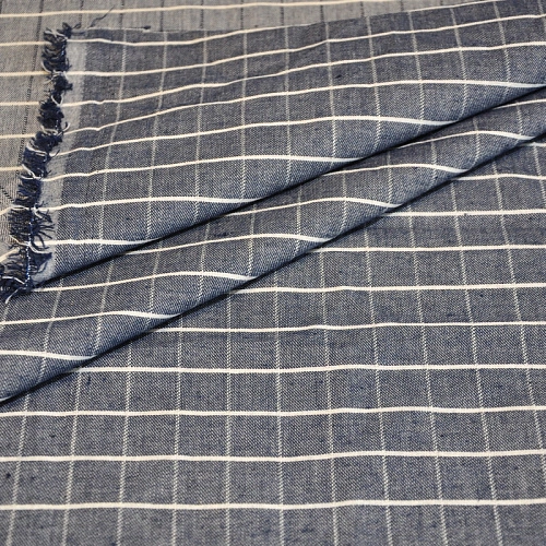 Рубашечны хлопок с фактурой льна (клетка синий)