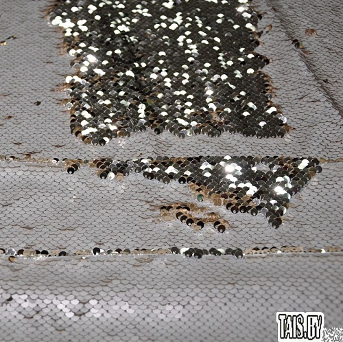 Пайеточная ткань двухцветная чешуя (молочный с золотом)