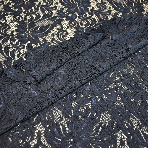 Гипюр стрейчевый с ажурным краем (темно-синий)