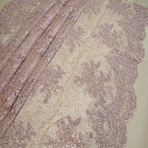 Вышивка на сетке с пайетками "Скарлет" (пыльно-фиолетовый)