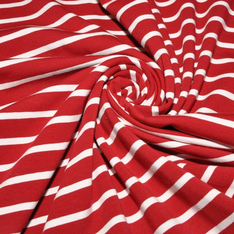 Кулирная гладь "Тельняшка" "2см-0,5см вишня +белый" скидки на ткани в Минске оптом и в розницу | Трикотаж tais.by