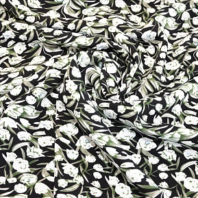 Штапель "Твил" Тюльпаны на черном фоне