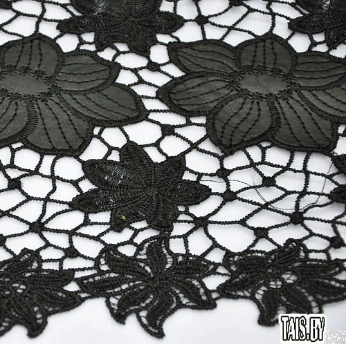 Кружево ленточное (черный с кожаными цветами)