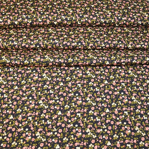 Штапель принт "Мелкий цветочек на синем фоне"