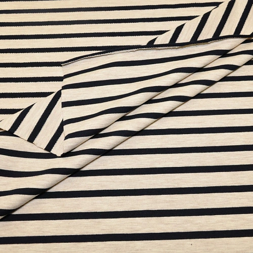 Футер 2-х нитка Полоска (бежевый меланж т.синяя полоска)