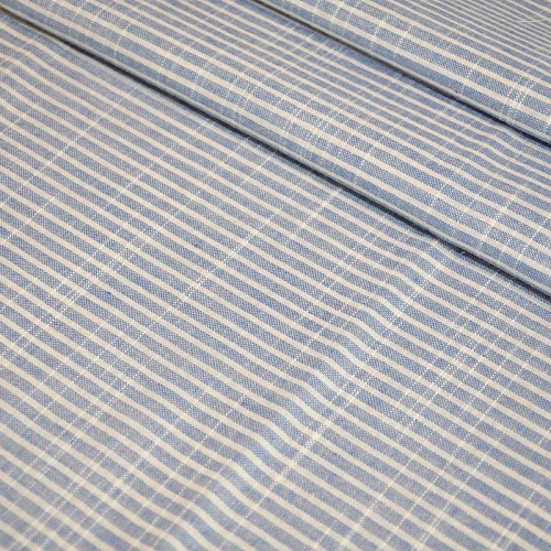 Рубашечны хлопок с фактурой льна (полоска 0,2см голубой+белый)