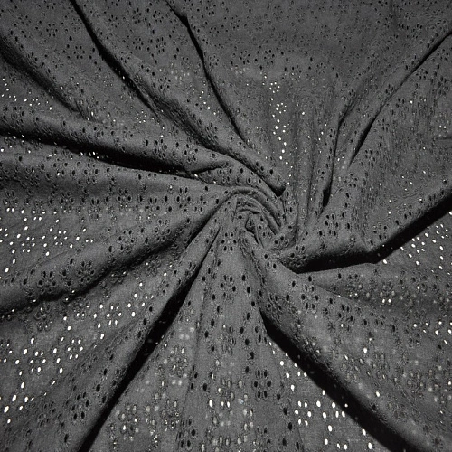 Батист вышитый, прошва цветок (черный)