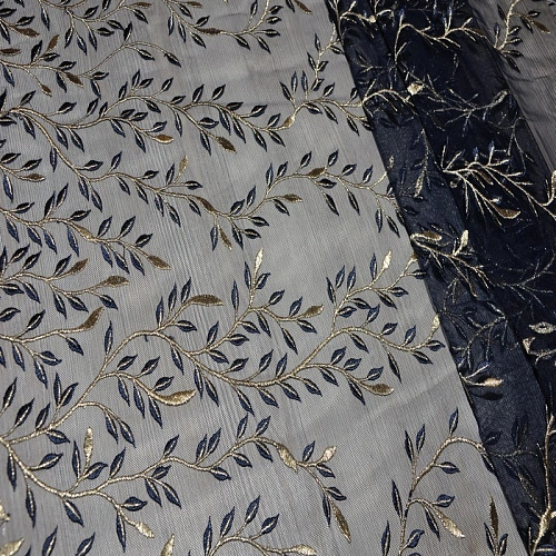 Вышивка на сетке (синий+золото)