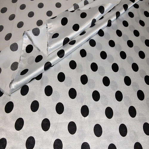 Атлас тонкий принт ( белый фон черный горох 2,5см)