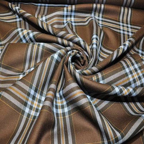 Костюмная ткань Полушерсть клетка (коричневый)