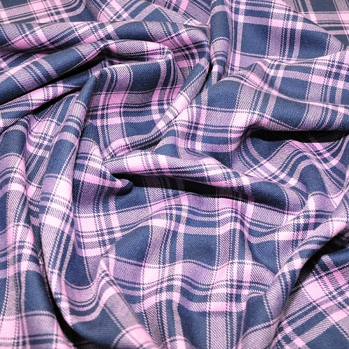 Костюмная ткань Полушерсть клетка (синий+розовый)