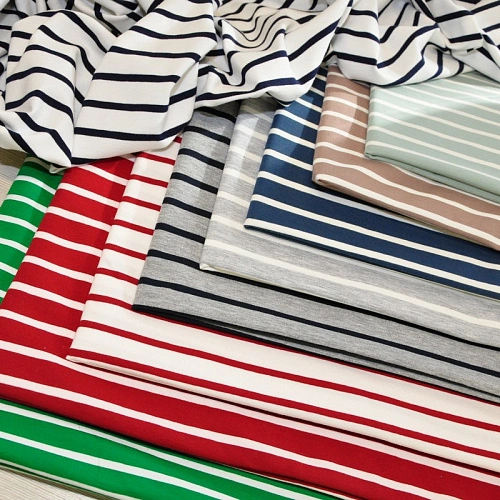 Кулирная гладь "Тельняшка" "2см-0,5см снежная мята +молочный"