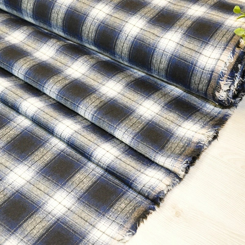 Ткань рубашечная фланель в клетку (синий)