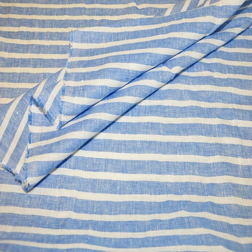 Лен Полоска "голубой+белый"