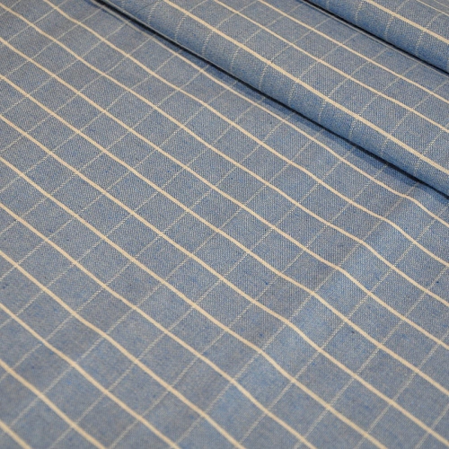 Рубашечны хлопок с фактурой льна (клетка голубой)